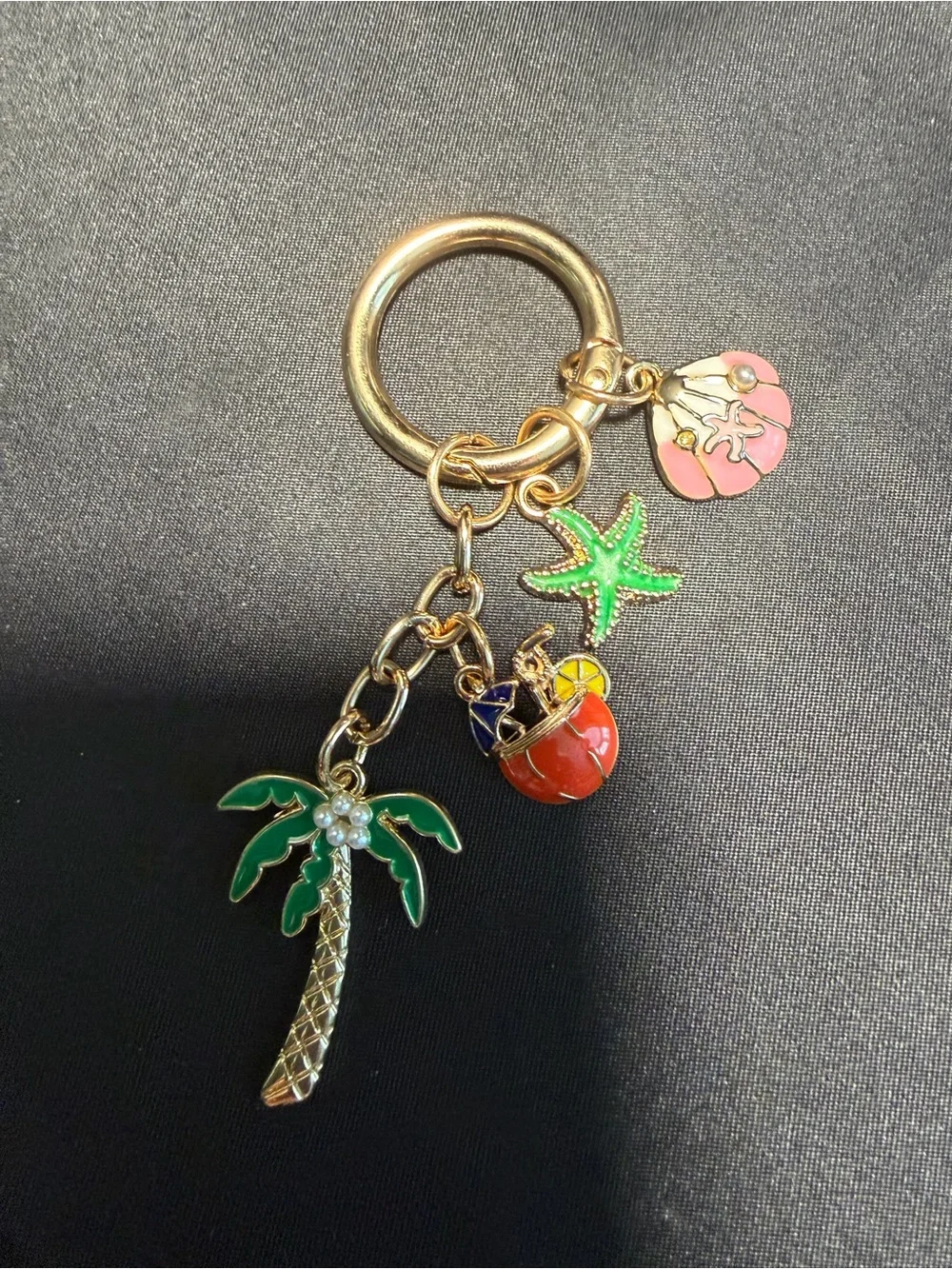 Gold Tropical Bag Charm or Key Ring. “Summer Living”. NEW